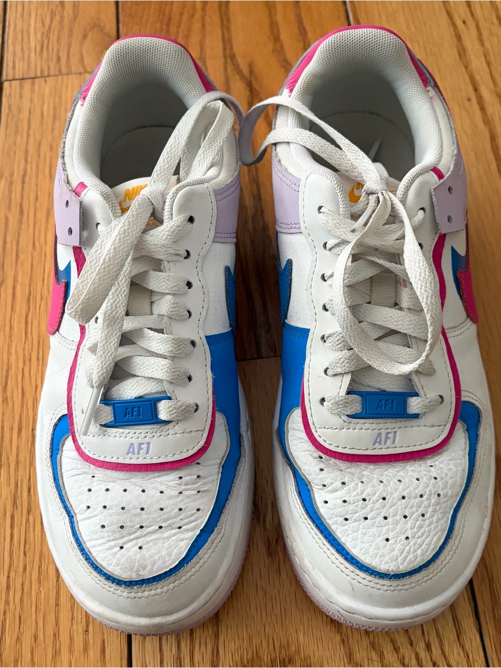 Nike AirAF1 Sz7.5 Low Top Sneakers - White with Blue & Pink